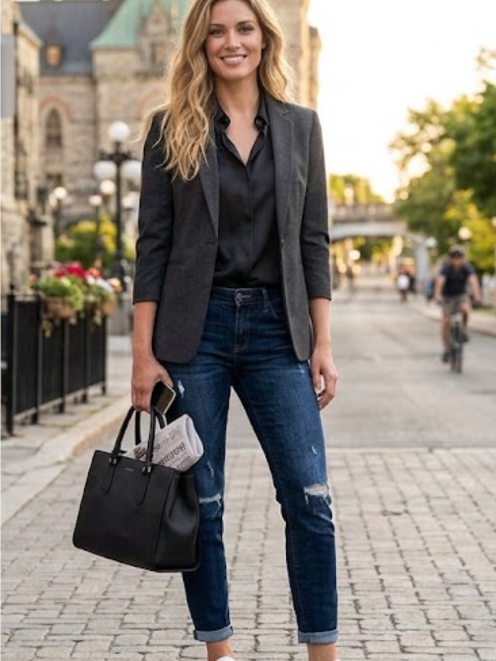 Ricki's Dark Gray 3/4 Ruched Sleeve Knit Blazer